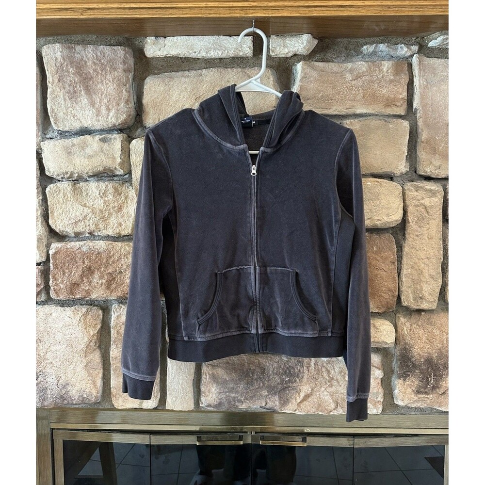 Gap Stretch Y2K VTG Velour Zip Up Hoodie Brown/Gray Size S Women 00s Velvet